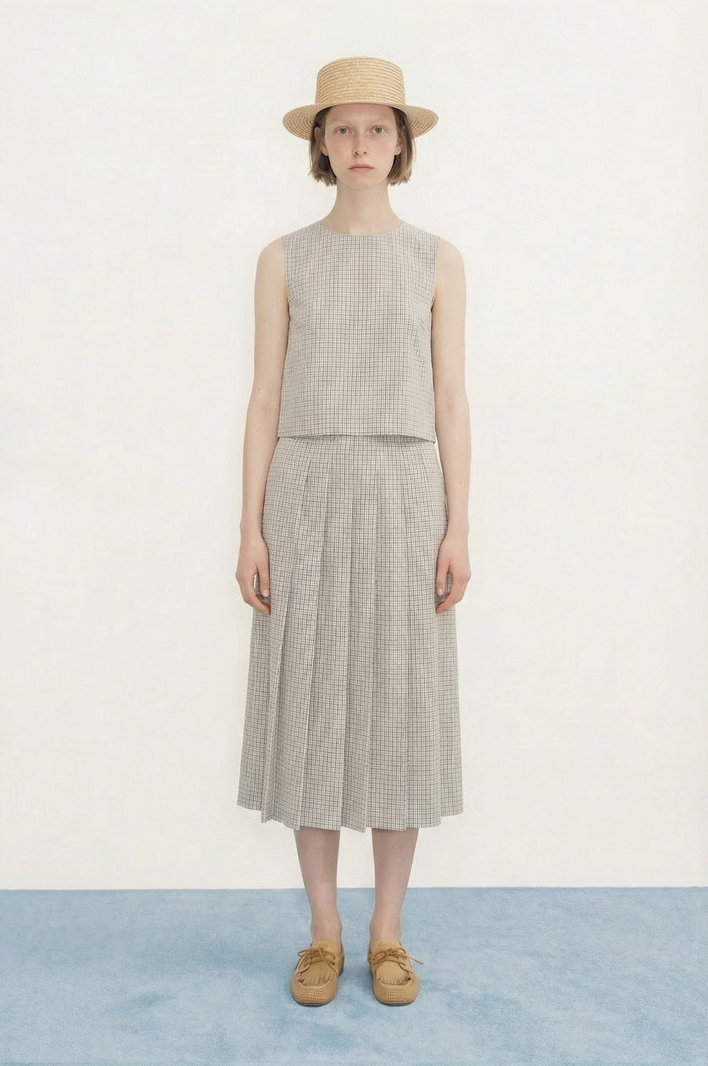 Small Check Blouse Blue-Grey/Almond