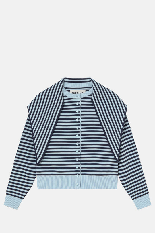 Striped Scarf Neck Lara Cardigan Pretty Blue/Navy