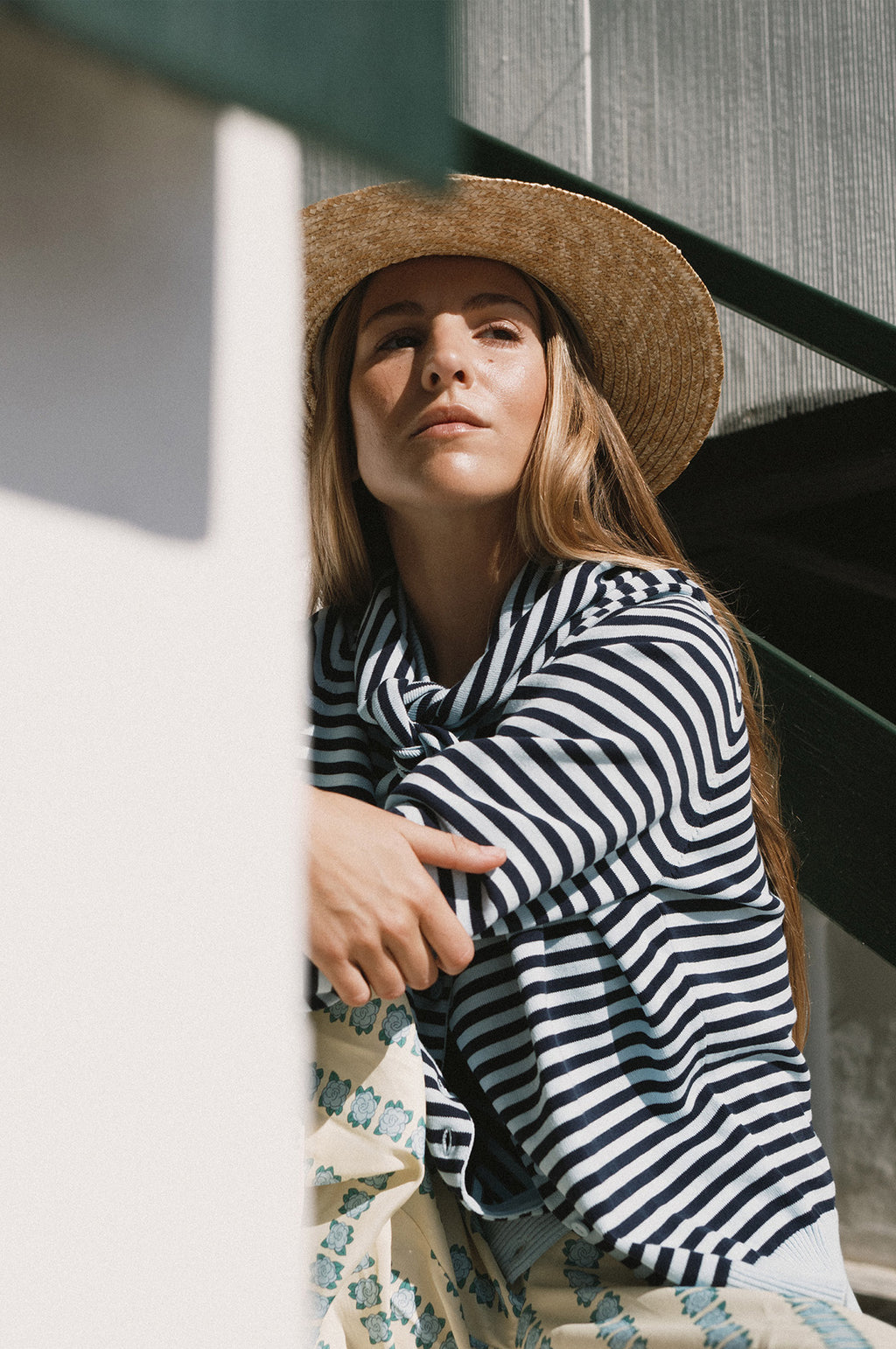 Striped Scarf Neck Lara Cardigan Pretty Blue/Navy