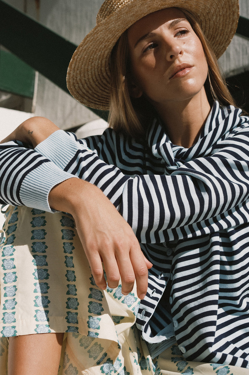 Striped Scarf Neck Lara Cardigan Pretty Blue/Navy