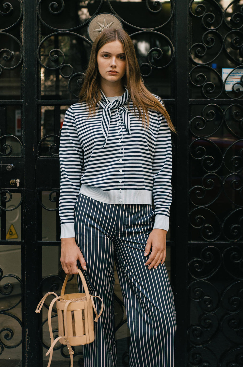 Striped Scarf Neck Lara Cardigan Pretty Blue/Navy