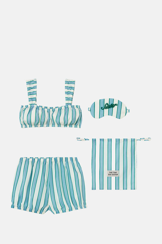 Striped Short Pajama Set Off White/Pretty Blue