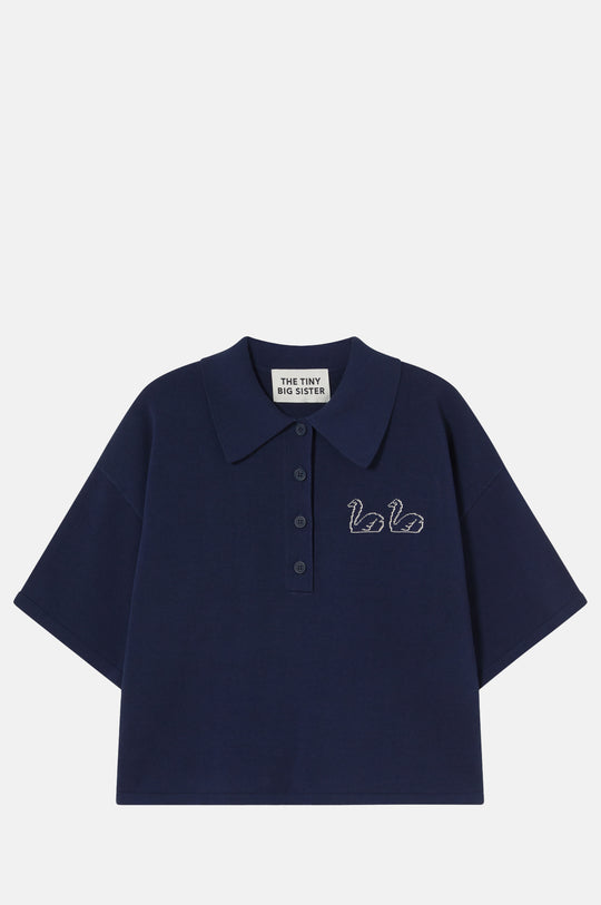 Swans Knitted Polo Navy