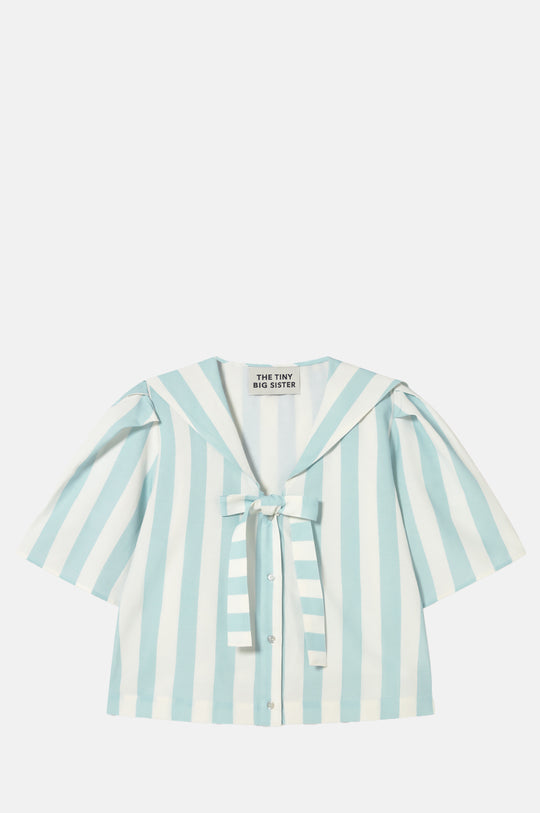 Wide Stripes Sailor Neck Blouse Pretty Blue