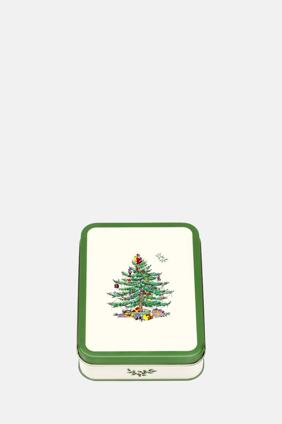 Tin Treat Spode Christmas Tree Small Rectangular Tin with Humbugs.