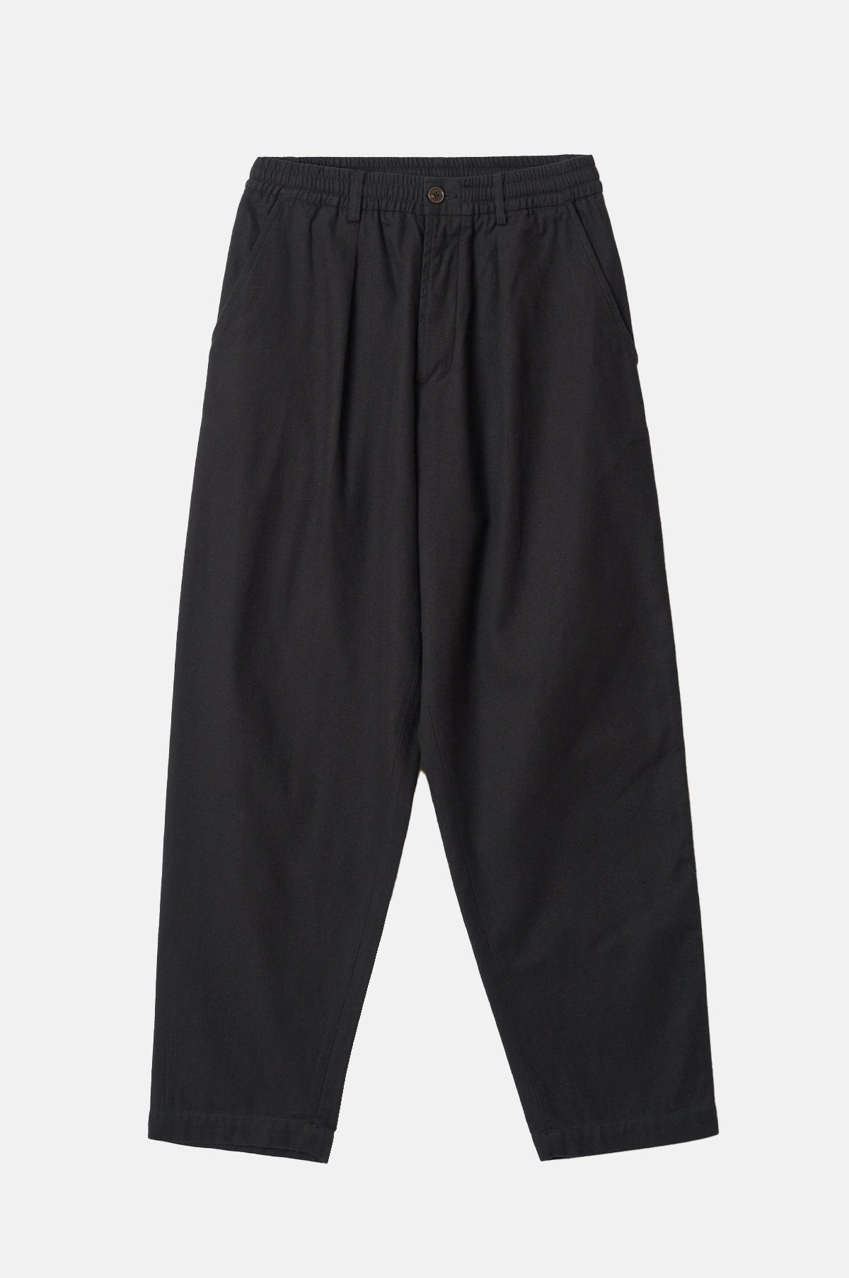 Universal Works Pleated Track Pant Brushed Moleskin Black.