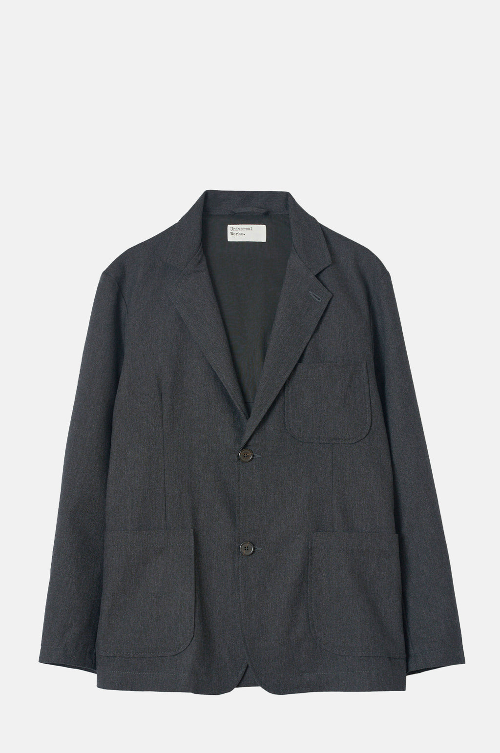 Universal Works Two Button Jacket Recycled IT Tweed Charcoal.