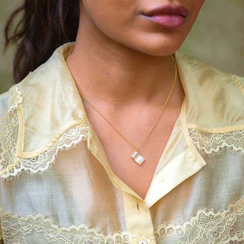 A.M. Alice in Wonderland Open Book Necklace