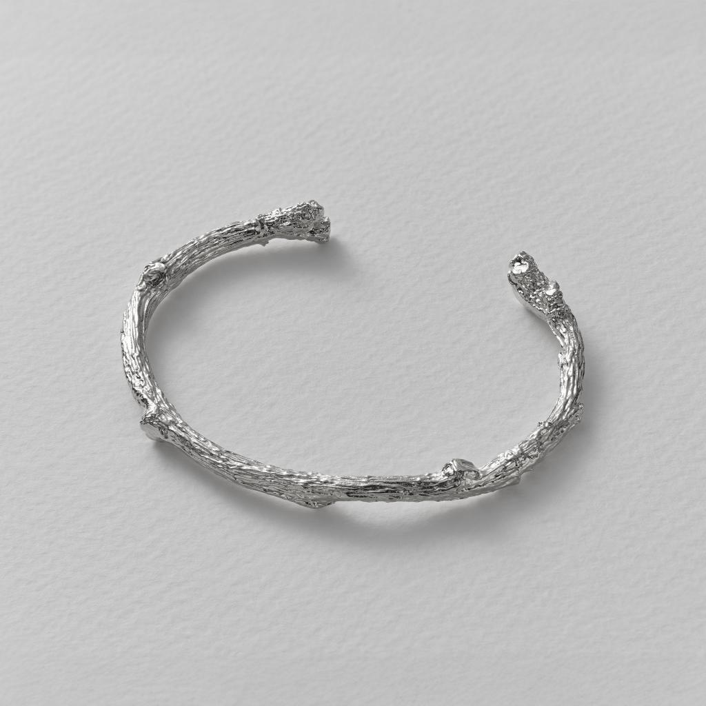 A.M. Apple Blossom Branch Open Cuff Bangle Silver