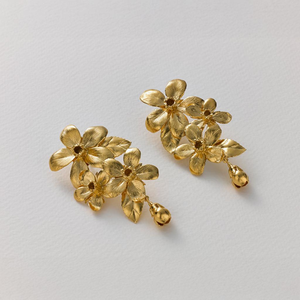A.M. Flowering Apple Blossom Statement Earrings Gold