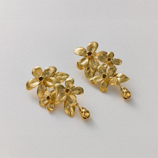A.M. Flowering Apple Blossom Statement Earrings Gold