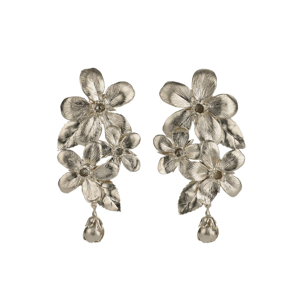 A.M. Flowering Apple Blossom Statement Earrings Silver