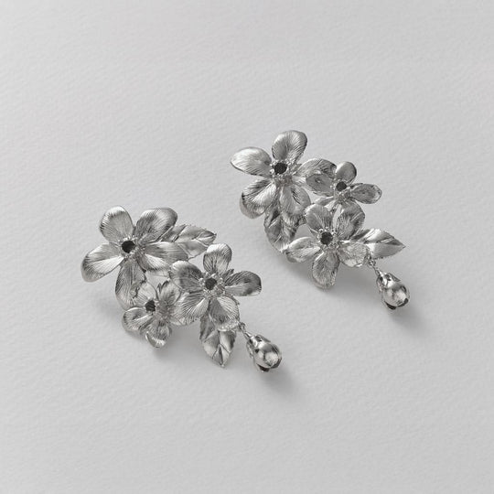 A.M. Flowering Apple Blossom Statement Earrings Silver