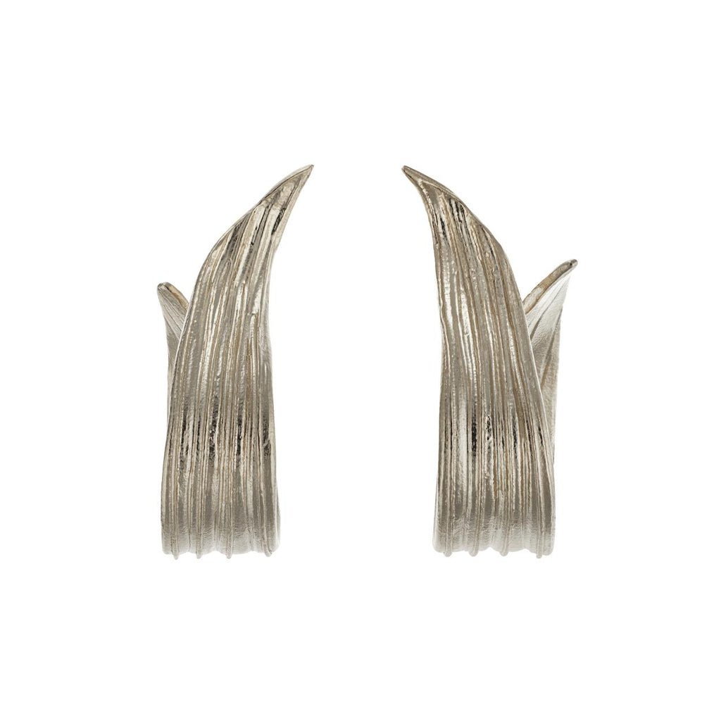 A.M. Wrapped Ribwort Plantain Leaf Wrap Earrings Silver