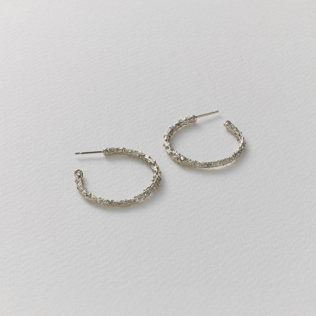 A.M. Pine Twig Hoop Earrings Silver