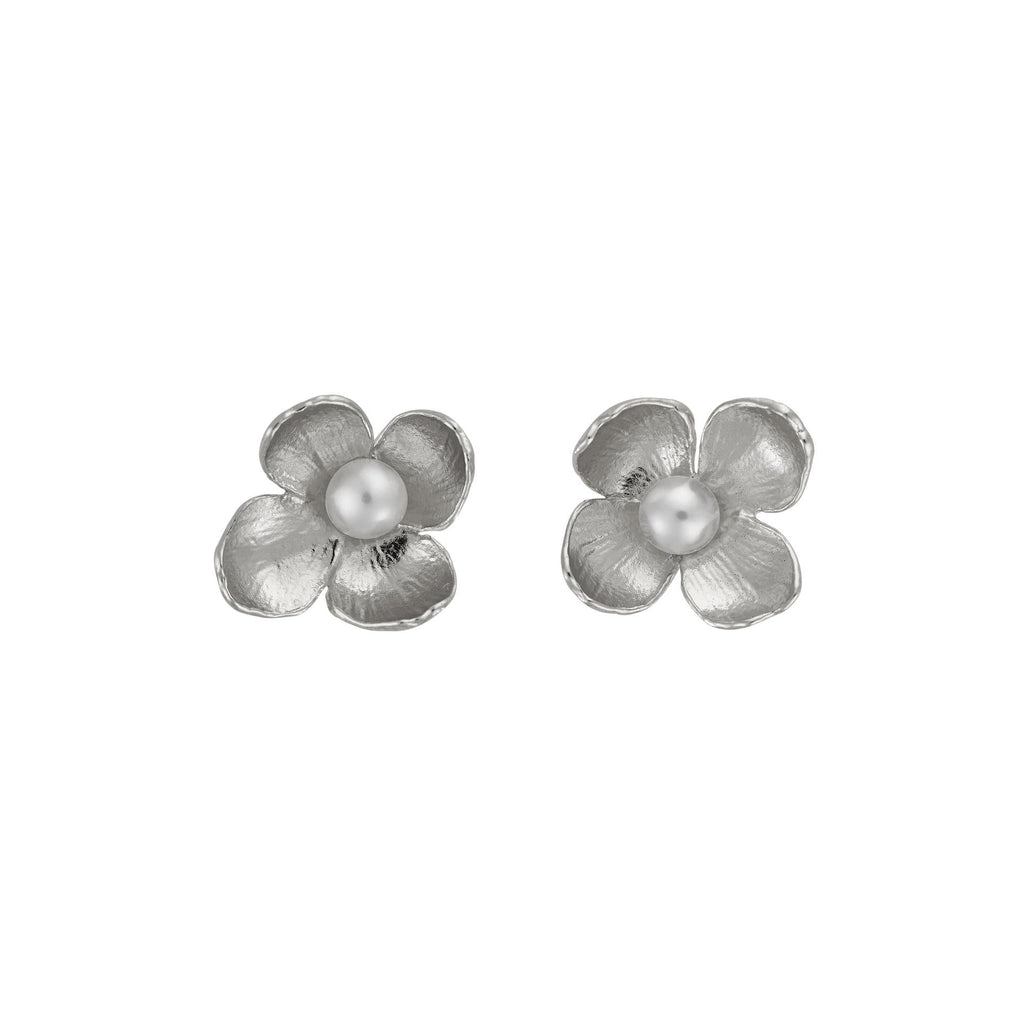 A.M. Cuckoo Flower Stud Earrings with White Pearl Silver