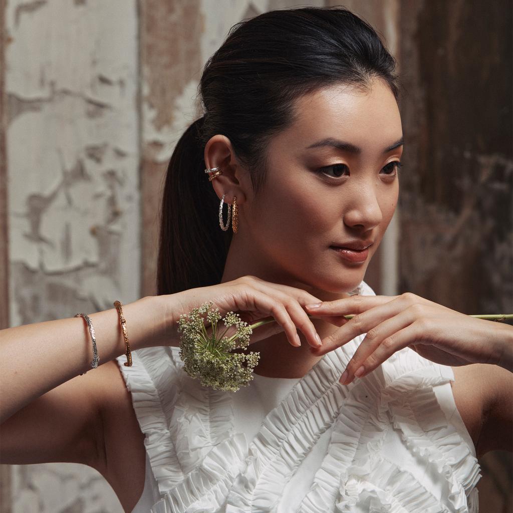 A.M. Pine Twig Earring Cuff Silver