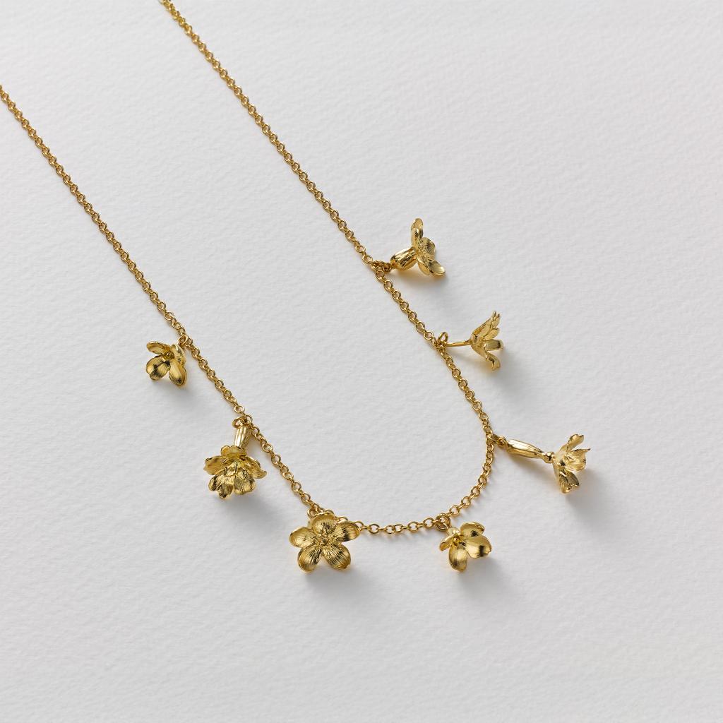 A.M. Tumbling Wildflower Medley Station Necklace Gold
