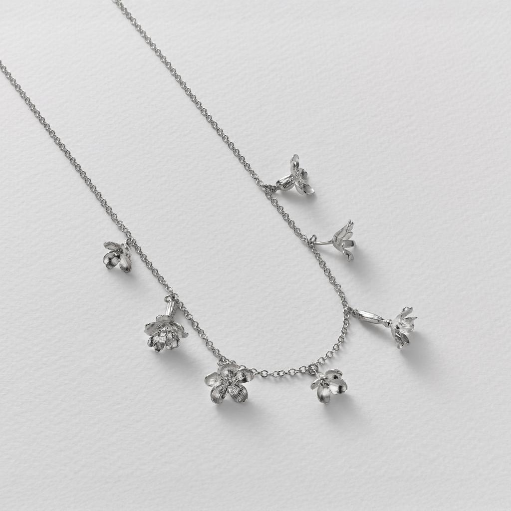 A.M. Tumbling Wildflower Medley Station Necklace Silver