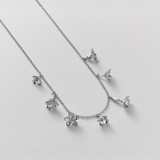 A.M. Tumbling Wildflower Medley Station Necklace Silver