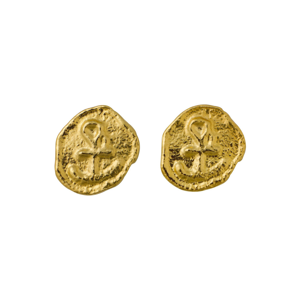 A.M. Mudlarked Anchor Token Stud Earrings Gold