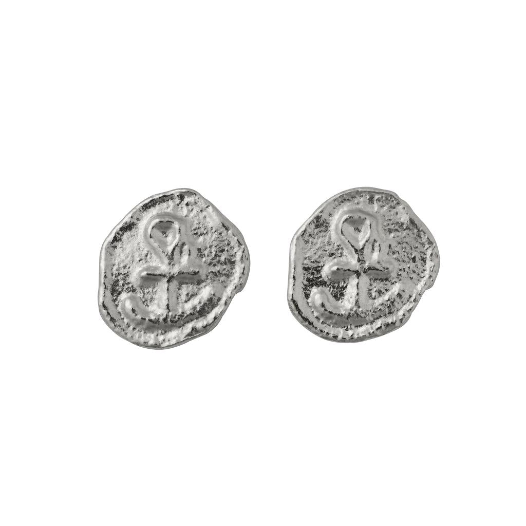 A.M. Mudlarked Anchor Token Stud Earrings Silver