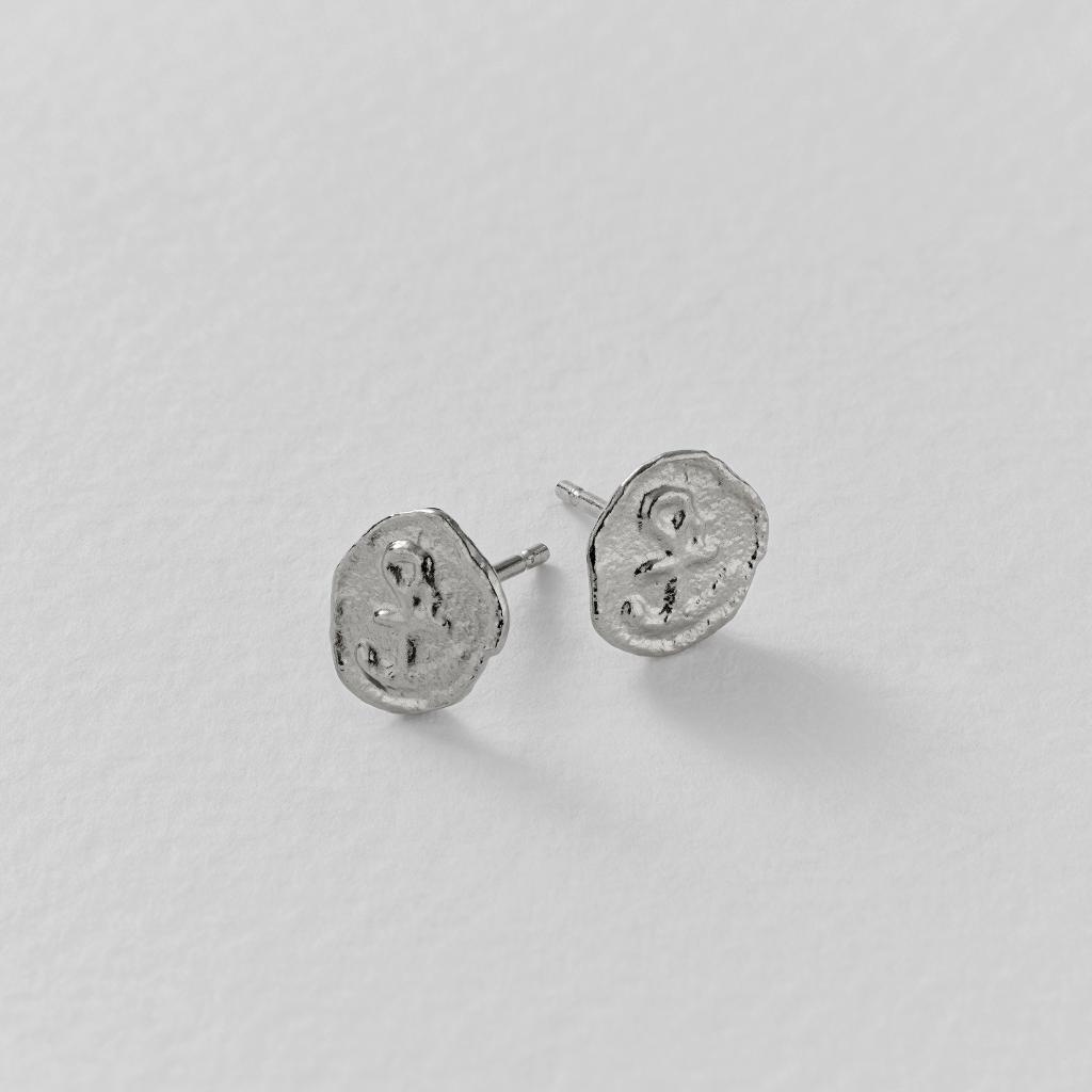 A.M. Mudlarked Anchor Token Stud Earrings Silver