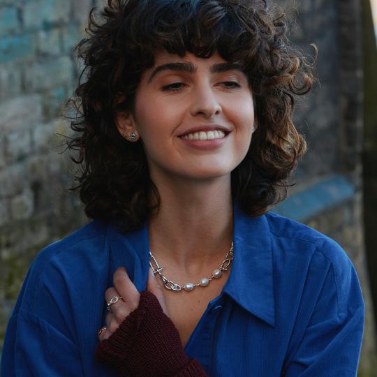 A.M. Mudlarked Anchor Token Stud Earrings Silver