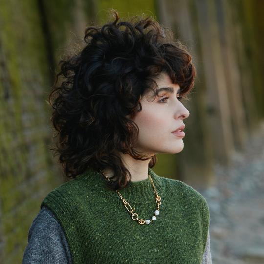 A.M. Heavy Boatyard Link Chain & Freshwater Pearl Statement Necklace Gold