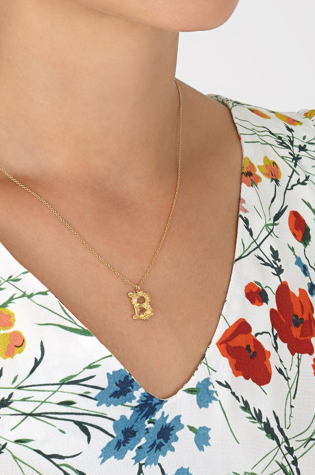 Floral Letter B Necklace Gold Plate