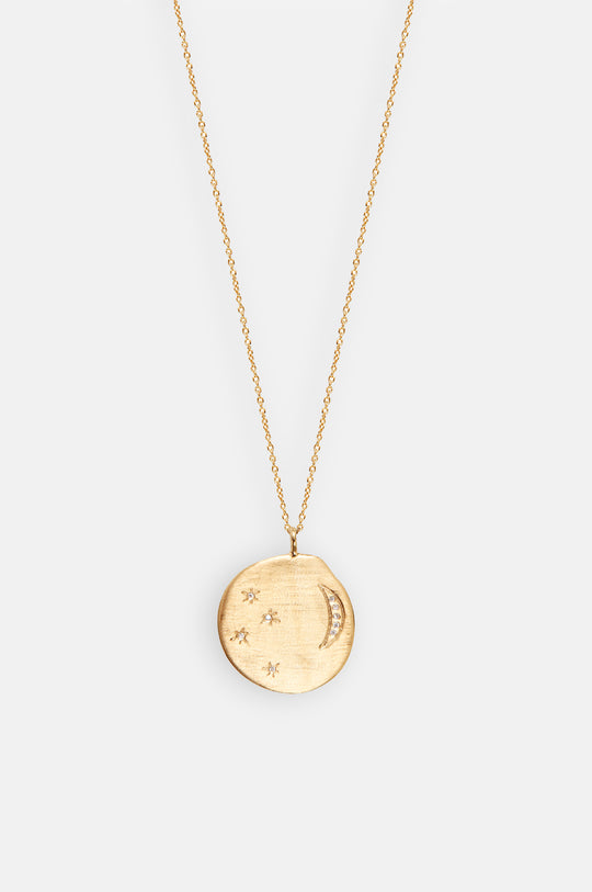 Divine Hours Large Sparkle Moon & Stars Gold Necklace