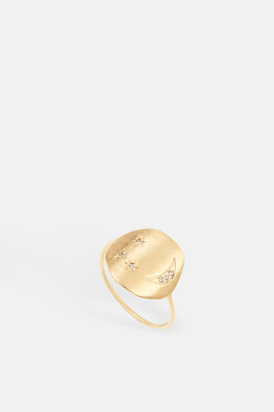 Divine Hours Sparkle Moon & Stars Gold Ring