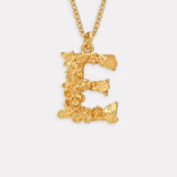 Floral Letter E Necklace Gold Plate