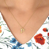 Floral Letter P Necklace Gold Plate