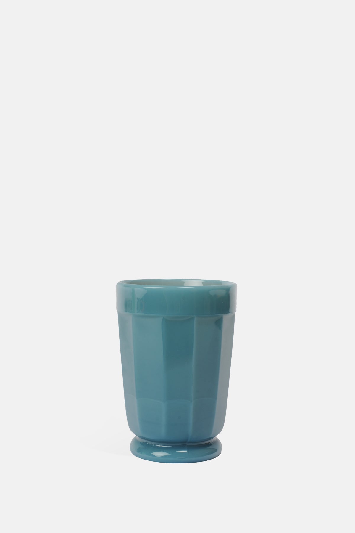Mosser Glass moulded milk glass steel georgia blue panelled tumbler.
