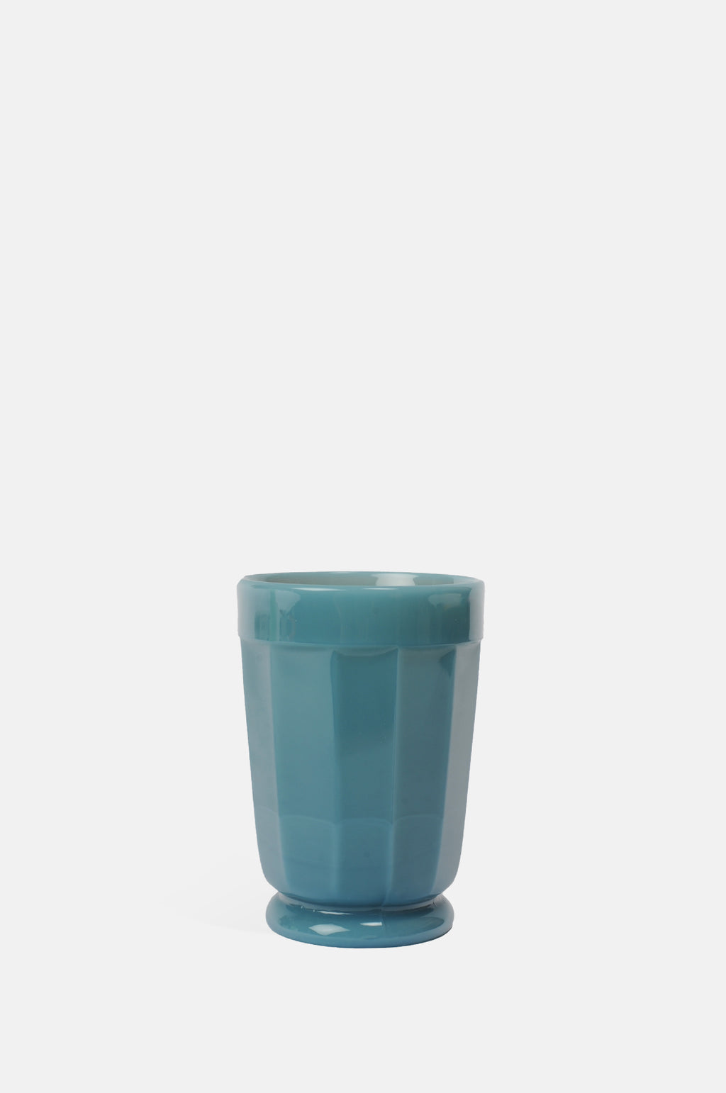 Mosser Glass moulded milk glass steel georgia blue panelled tumbler.