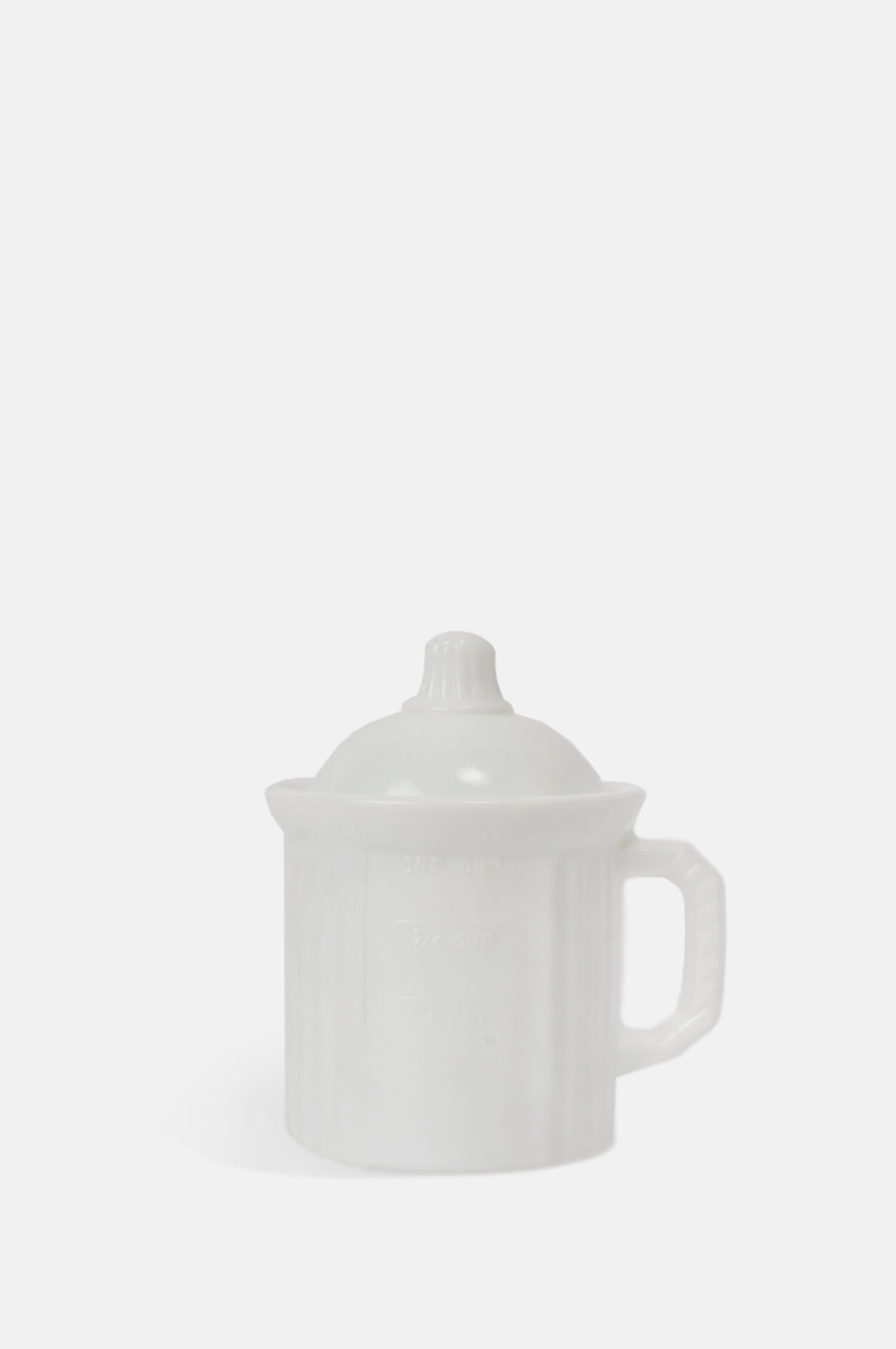 Mosser Glass moulded milk white vintage style measuring jar with lid.
