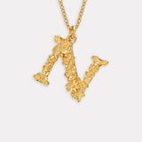 Floral Letter N Necklace Gold Plate
