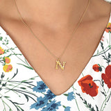 Floral Letter N Necklace Gold Plate