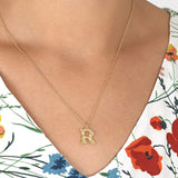 Floral Letter R Necklace Gold Plate
